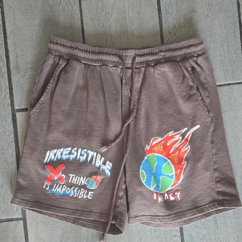 SHEIN Mens Brown Graphic Impact Sweat Shorts Size Small Elastic Waist Drawstring